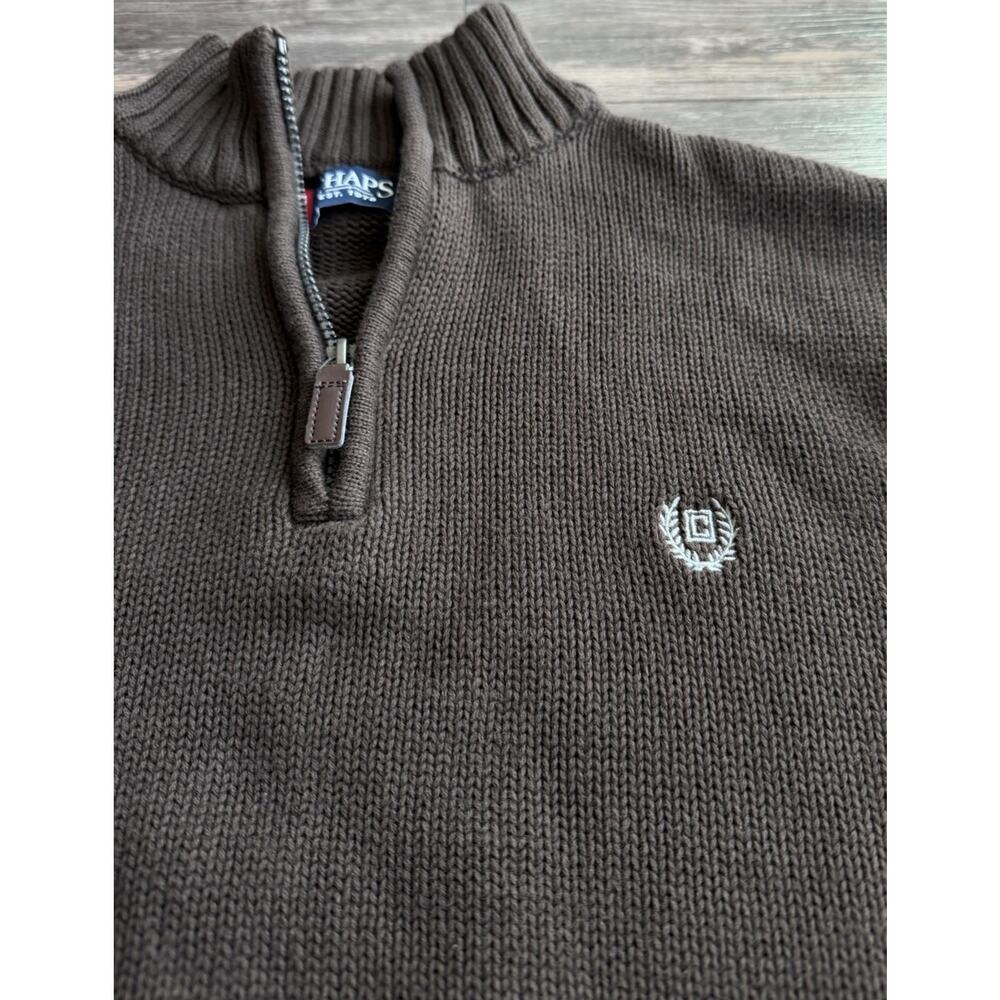 Chaps Men's Large Coffee Brown Pullover 100% Cotton Knit Sweater 1/4 Zip Preppy